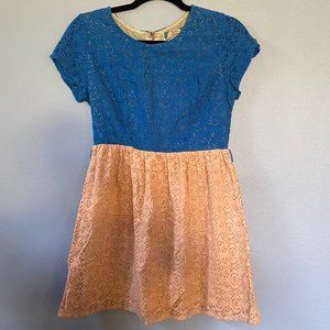 vintage lace color block mini dress